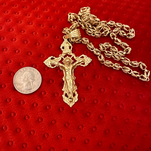 SOLID 14k TURKISH GOLD CHAIN AND CROSS 💯 REAL - Picture 2 of 4